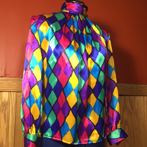 Vintage 80’s multi colored patterned blouse M/L - Picture 7 of 8